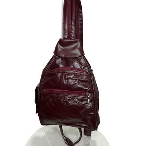 Women’s Brown Burgundy Leather Sling Bag with adjustable straps
